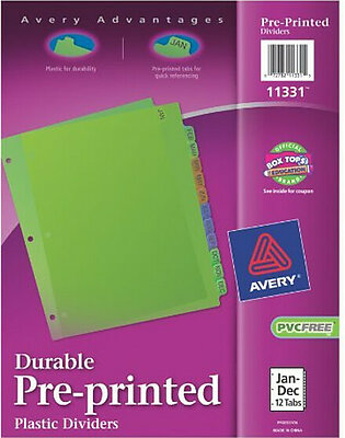 Avery Preprinted Monthly Plastic Divider - Printedjan-dec - 12 Tab[s]/set - 8.50" X 11" - Blue, Green, Dark Orange Divider - Assorted Tab (AVE11331)