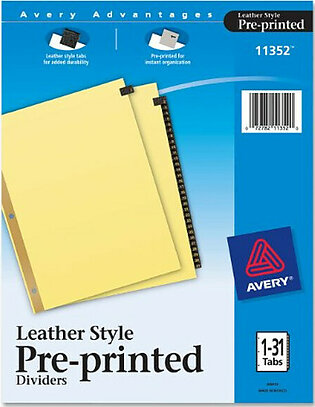 Avery Numeric Gold Line Black Leather Tab Divider - Printed1 - 31 - 31 Tab[s]/set - 8.50" X 11" - 31 / Set - Buff Divider - Black Tab (AVE11352)