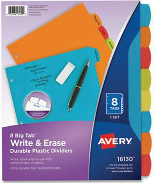 Avery Dennison 16130 Big Tab Write And Erase Durable Plastic Dividers, 8-tab, Letter, Assorted, 1 Set
