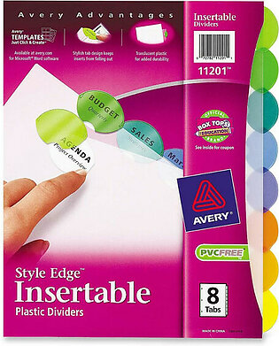 Avery Style Edge Clear Plastic Insertable Divider - 8.50" X 11" - 8 / Set - Assorted Divider - Multicolor Tab (AVE11201)