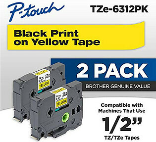 Brother International TZE6312PK 12mm Black On Yellow Tape 2 Pk