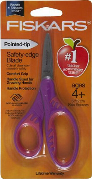 Fiskars Softgrip Blunt-tip 5" Kids Scissors - 1.75" Cutting Length - 5" Overall Length - Blunted - Straight-left/right - Metal, Plastic, Stainless Steel - Blue, Red, Purple (1942201001)