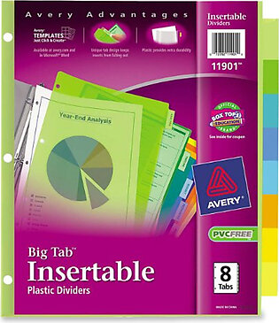 Avery Big Tab Plastic Insertable Divider - Print-on - 8 / Set - Multicolor Tab (AVE11901)