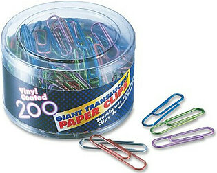 Oic Translucent Vinyl Paper Clips - Giant - 200 / Box - Blue, Red, Green, Silver, Purple (OIC97212)