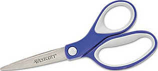 Westcott Kleenearth Scissors - 2.25" Cutting Length - 7" Overall Length - Pointed - Straight - Stainless Steel, Plastic - Blue/gray (15553)