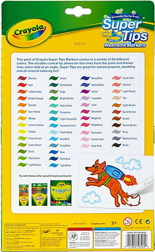 Crayola Washable Super Tips Fine Line Markers - Assorted Ink - 50 / Pouch (585050)