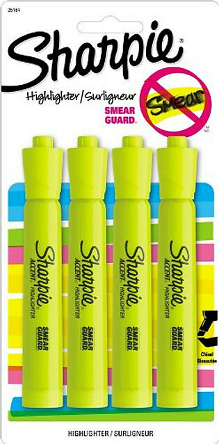 Sanford Accent Tank Style Highlighter - Chisel Marker Point Style - Yellow Ink - Yellow Barrel - 4 / Pack (25164PP)