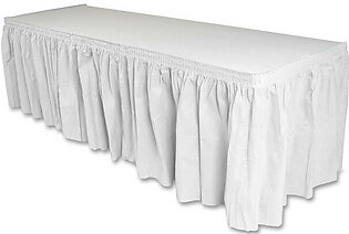 Genuine Joe Table Skirts - 14 Ft X 29" - Adhesive Backing - 6 / Carton - Polyester - White (11915ct)