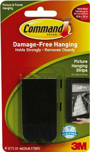 Command Medium Adhesive Picture Hanging Strips - Plastic - Removable - 4 / Pack - Black (17201BLK)