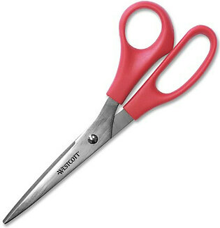 Westcott Value Scissors - 3.50" Cutting Length - 8" Overall Length - Pointed - Straight-left/right - Plastic, Stainless Steel - Red, Silver (ACM40618)