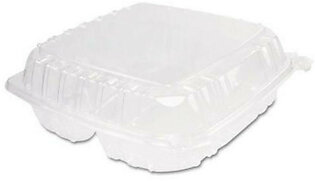Dart DCCC95PST3 Clearseal Plastic Hinged Container, 3-comp, 9 X 9-1/2 X 3, 100/bag, 2 Bags/ct