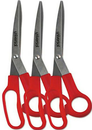 Universal Office Products 92019 Stainless Steel Scissors, 7 3/4" Length, 3" Cut, Bent Handle, Red, 3/pack