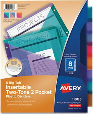 Avery Dennison 11983 Big Tab Insertable Two-pocket Plastic Dividers, 8-tab, 11.13 X 9.25, Assorted, 1 Set