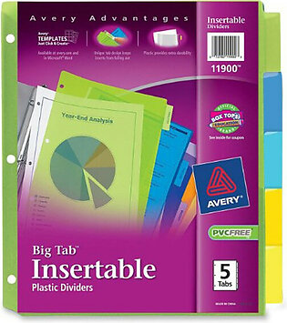Avery Big Tab Plastic Insertable Divider - Print-on - 5 / Set - Multicolor Tab (AVE11900)