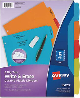 Avery Dennison 16129 Big Tab Write And Erase Durable Plastic Dividers, 5-tab, Letter, Assorted, 1 Set