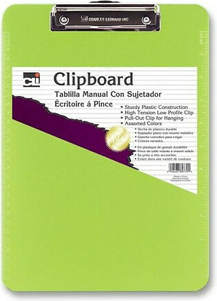 Cli Rubber Grip Clipboard - 8.50" X 11" - Low-profile - Plastic - Neon Green (LEO89725)