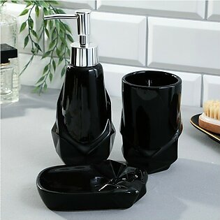 A set of accessories for the Black Bathroom, 3 items, a dispenser, a glass, a soap dish