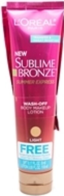 L'Oreal Sublime Bronze Summer Express Wash-Off Body Makeup Lotion, Light 3.55 fl oz with Free Sample Face Bronzer .17 fl oz