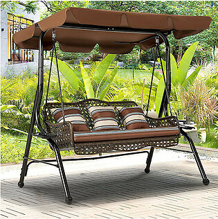 3-Seat Rattan Outdoor Patio Swing Glider with Canopy
