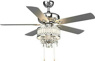 52-Inch Crystal Ceiling Fan Lamp with 5 Reversible Blades
