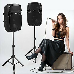 Portable Dual 15" 2000-Watt Powered Speakers with Microphone and Remote