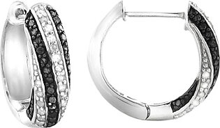 Black & White Diamond Hoop Earrings 1.00 ct. t.w. in Sterling Silver