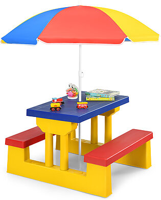 Kids' Picnic Folding Table & Bench Set with Umbrella
