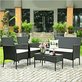 Rattan 4-Piece Patio Furniture with Glass Top Table