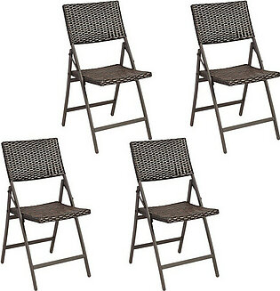 Folding Patio Rattan Portable Dining Chairs (Set of 4)