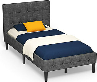 Twin Upholstered Bed with Button Tufted Headboard