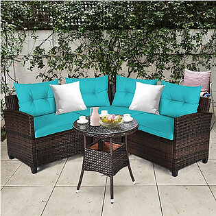 Rattan 4-Piece Patio Furniture Set with Round Sofa Table