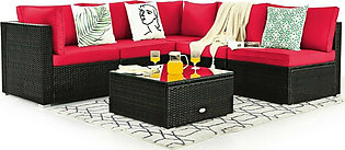 6-Piece Rattan Patio Furniture Set with Glass Top Table