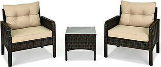 Cushioned Rattan 3-Piece Patio Furniture Set
