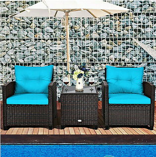 3-Piece Rattan Patio Furniture Set with Large Cushions