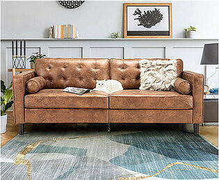 Saddle Brown or Green Velvet 84.2-Inch Mid-Century Sofa