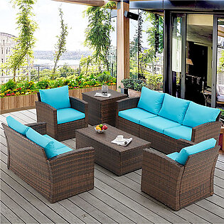 7-Person Rattan Patio Furniture Set with 2 Storage Boxes