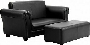 Kids' Faux Leather Sofa with Ottoman