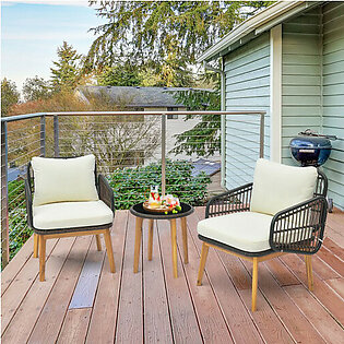 3-Piece Patio Furniture Set with Cushioned Chairs & Side Table