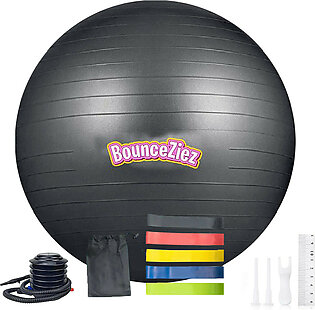 BounceZiez Home Workout Package Yoga Ball + 5 Pack Exercise Bands