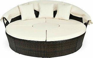 Rattan Adjustable Cushioned Canopy Daybed