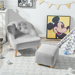 Soft Velvet Upholstered Kids' Sofa Chair with Ottoman