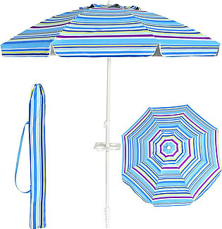 Portable Tilt Beach Umbrella with Sand Anchor and Cup Holder