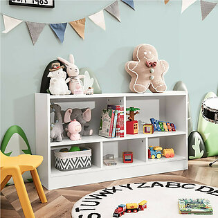 Kids' 2-Shelf Bookcase 5-Cube Wood Toy Storage Cabinet Organizer
