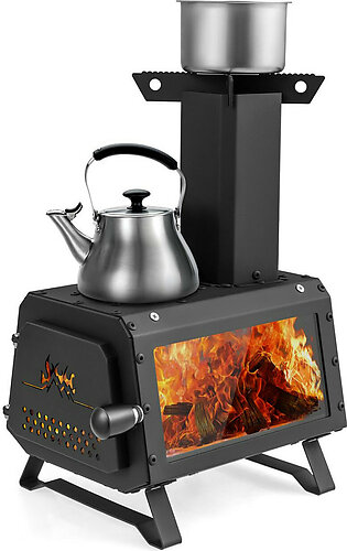 Portable 2-in-1 Wood Stove with a Heater and Cooker