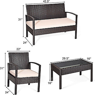 Beige Cushioned Rattan 8-Piece Patio Furniture Set