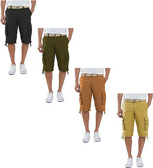Men's Canvas Cargo Shorts with Belt (3-Pack)