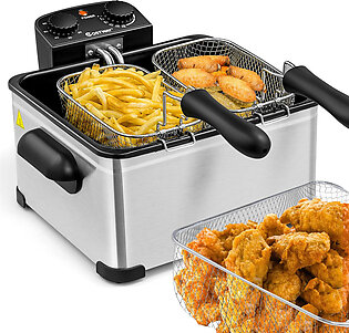 5.3-Quart Electric Deep Fryer with Triple Basket, Stainless Steel, 1700W