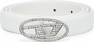 Slim leather belt with crystal buckle