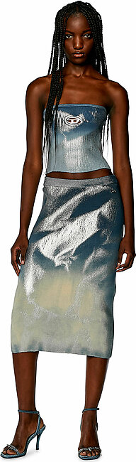 Knit tube top with metallic effects