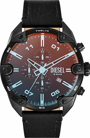 Spiked chronograph black leather watch